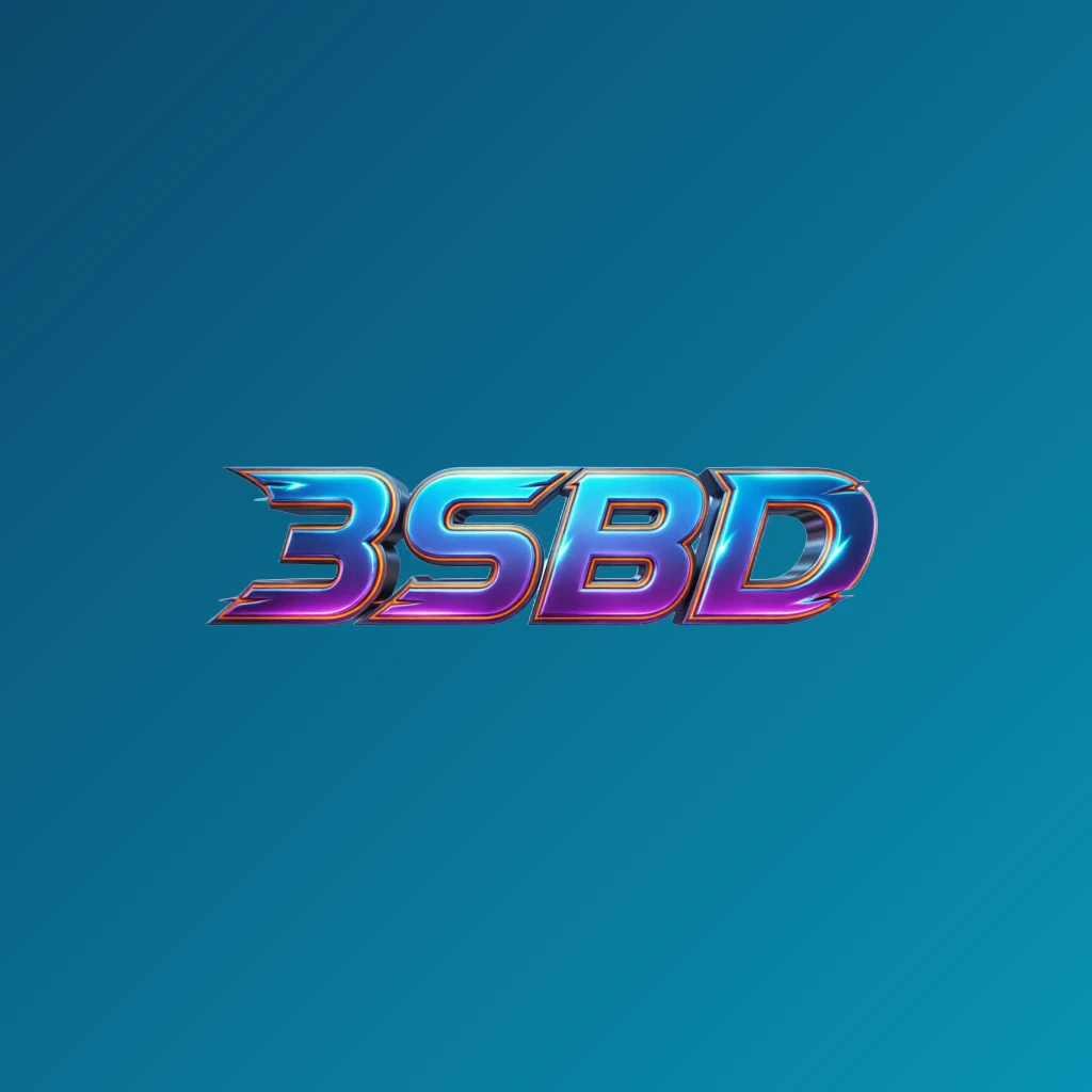 3SBD bold gaming logo with strong 3D lettering in energetic colors, modern esports-inspired horizontal rectangular wordmark on transparent background